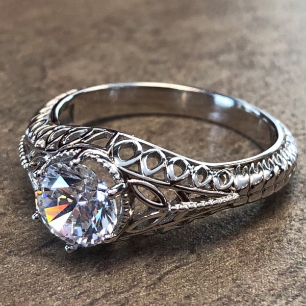 14K White Gold Vintage Filigree Engagement Ring